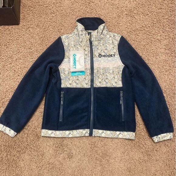 Hooey Tech Fleece Jacket Girls Youth Small Navy Floral Full Zip Soft Lightweight - Picture 8 of 8